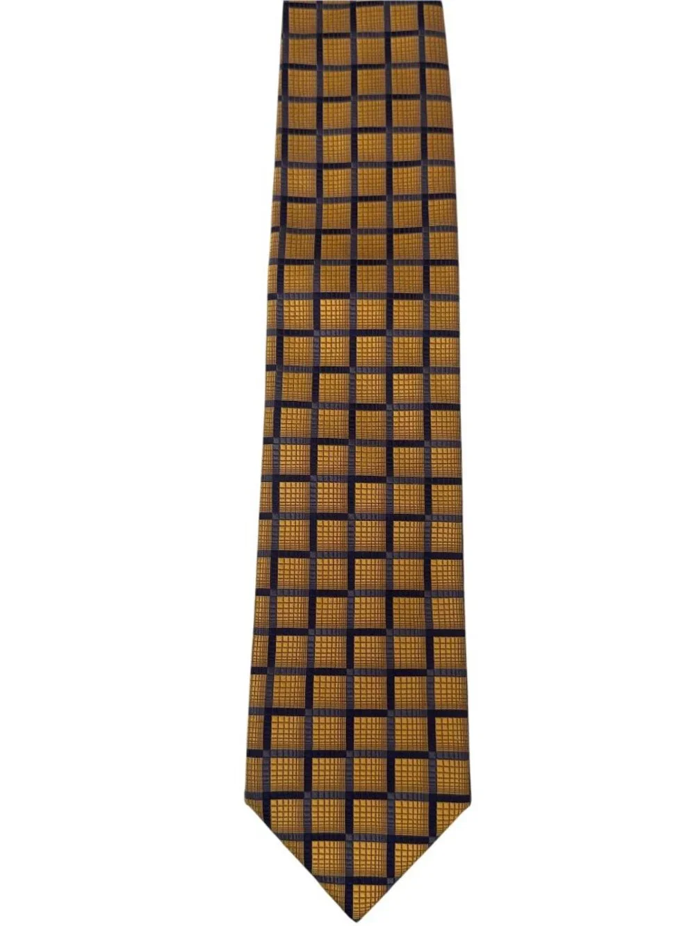 BEREND DEWITT Mens Designer Necktie Silk Woven Yellow Blue Geometric Tie Italy